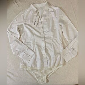 [New] Women’s White Shirt Long Sleeve Bodysuit - Small